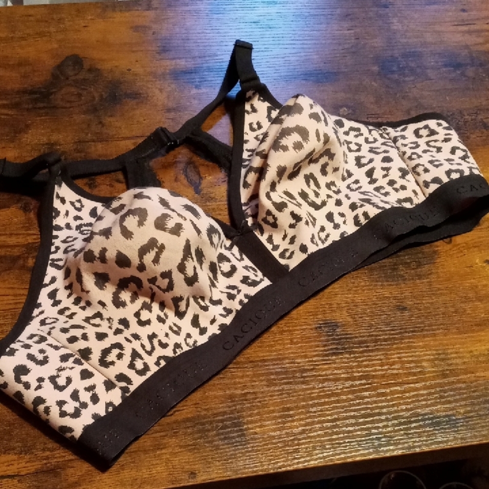 Cacique Beige and Black Leopard Print Wireless Bra